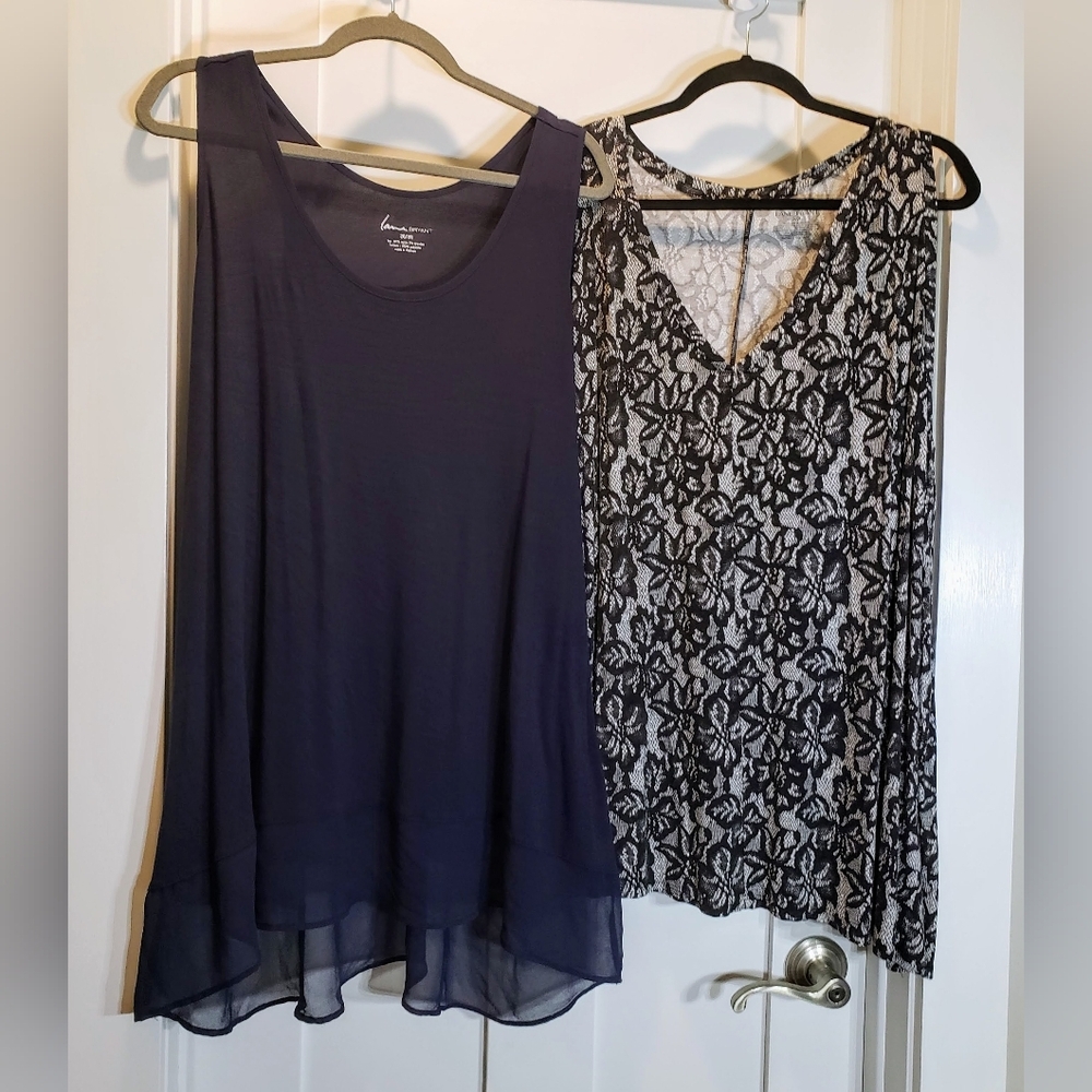 Lane Bryant Size 26/28 Lot Of 2 Tank Tops Swingy Racerback Black White N…